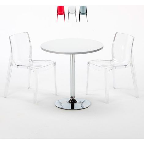 Mesa Redonda Blanca 70x70 cm y Sillas De Colores Transparentes Femme Fatale Spectre - Transparente (1/5)