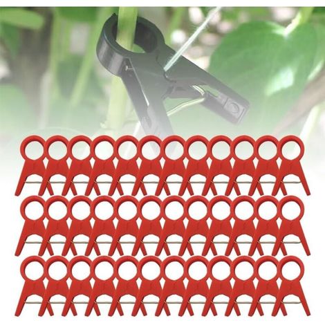 Clips de support pour plantes, clips de support en plastique solide, clips de jardin réutilisables pour plantes grimpantes d'extérieur, clips de support pour plants de tomates (100 pièces, rouge - 2,0 (1/4)