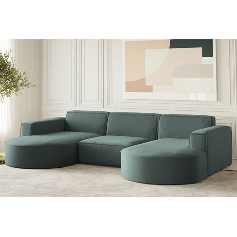Wohnlandschaft U-Form Sofa PALMA in Stoff Opera Velvet Opalgrün
