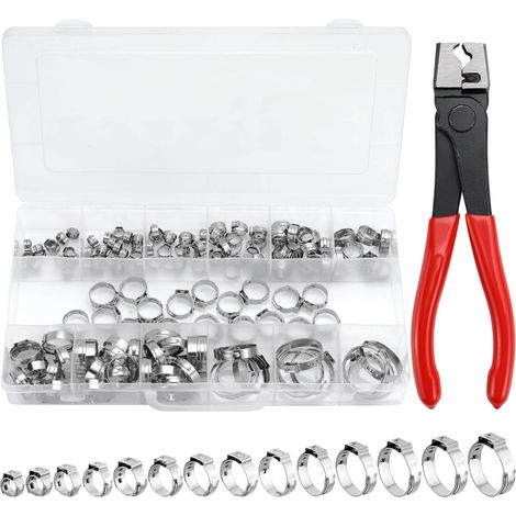 Lot de 170 colliers de serrage à une oreille avec pince de serrage - 14 tailles (1/5)
