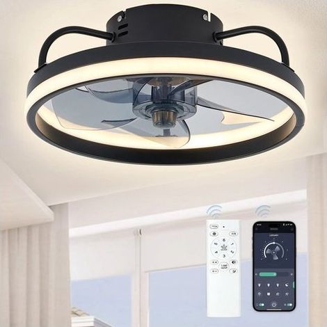 Ventilateur de plafond noir avec éclairage LED, lampe ventilateur silencieuse avec télécommande, intensité réglable pour salon chambre et salle à manger (1/2)