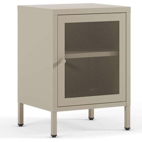 Mesita de noche para dormitorio Felix 1 puerta acabado en metal arena, 40cm(ancho) 60cm(alto) 35cm(fondo). (1/5)