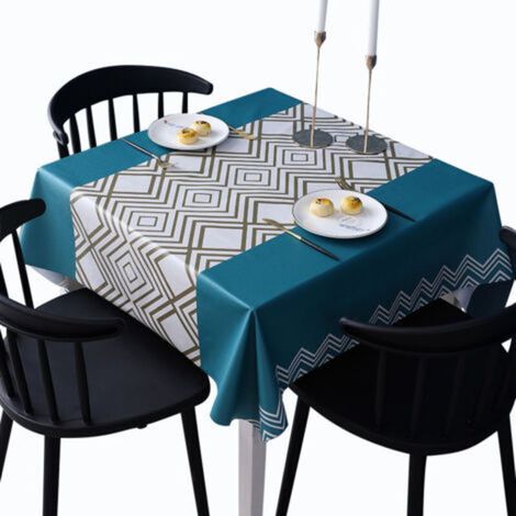 Nappe de Table PVC, Nappe rectangulaire, Nappe rectangulaire Anti Tache, Nappe Impermeable, Nappe Tache pour Picnic, Exterieur, Jardin, Géométrie, (Bleu)120x120cm (1/5)