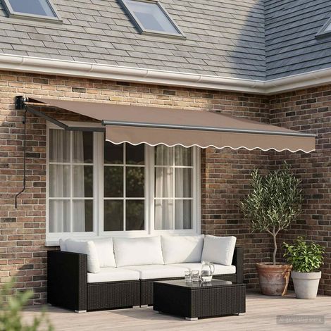 Store banne rétractable extérieur anti-UV en polyester et métal Taupe 3,5 x 2 m - PANGIVO (1/4)