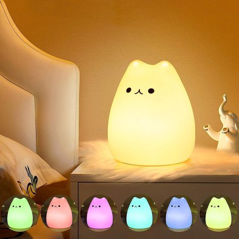 veilleuse Bb, Chat Kawaii 7 Couleurs, Led Rechargeable, Lampe De Chevet Avec Fonction Minuterie, Veilleuse Pour Enfants Cadeau Tactile En Silicone (1/5)