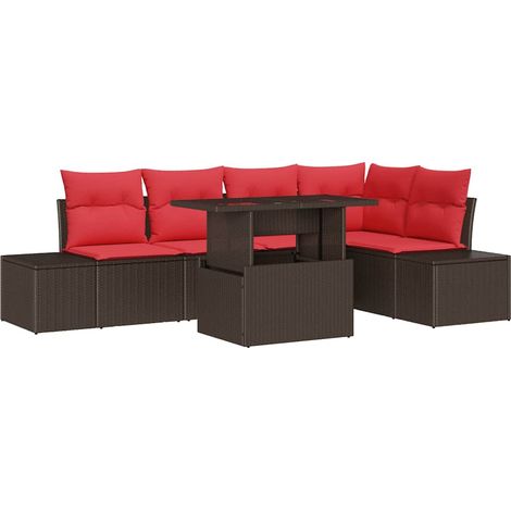 Set Divano da Giardino 6 pz 5-Numero di posti Marrone e Rosso vidaXL (1/5)