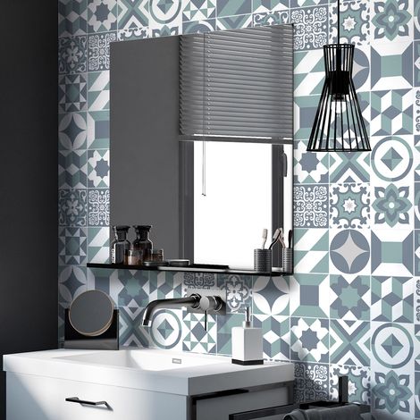 Sticker Mural Carrelage adhésif Cuisine Salle de Bain - 24 STICKERS CARREAUX DE CIMENT AZULEJOS RIVAROLA - 24stickers10x10cm (1/5)
