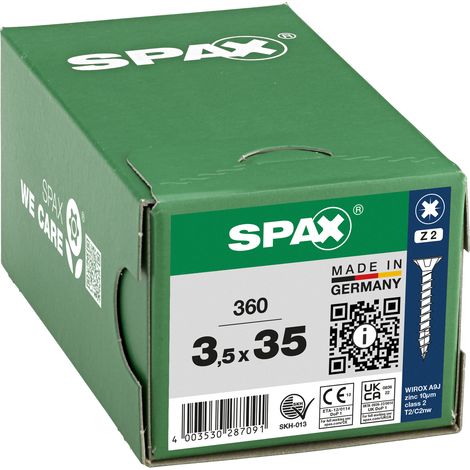 SPAX Vis universelle, 3,5 x 35 mm, 360 pièces, Tête centrante, Tête fraisée, Cruciforme Z2, 4CUT, WIROX - 8000000287091