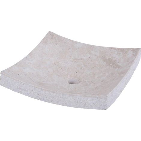 Vasque à poser carrée en marbre crème 40cm SZB-D CREAM - 40x40x12 cm - Kayu Meuble (1/5)