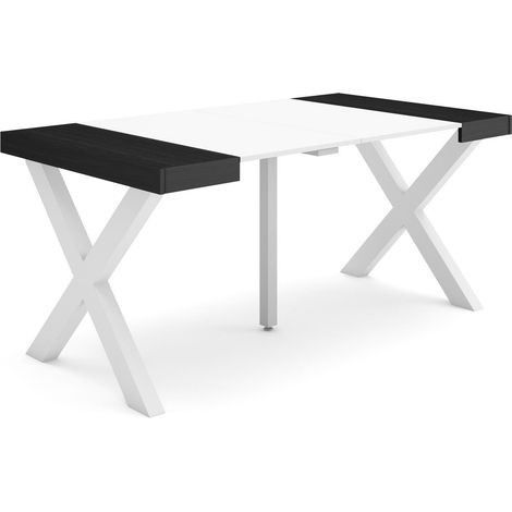 Skraut Home - Table console extensible, Console meuble, 160, Pour 8 personnes, Pieds bois massif, Style moderne, Blanc et noir (1/5)