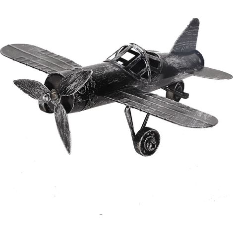Modèle d'Avion Vintage en Fer Forgé - Décoration de Bureau et Accessoire Photo (Noir) (1/5)
