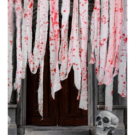 30M Tissu de Sang Effrayant d'halloween, Tissu Effrayant avec des Impressions Sanglantes, Tissu à Rayures de Sang en Tissu Effrayant pour Décor de Porte d'halloween, 3 Tailles, 3 Pièces (1/5)