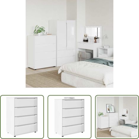 Holzschrank - Stauraumschränke 2 pcs Hochglanz Weiß 80 x 48 x 105 cm (1/5)