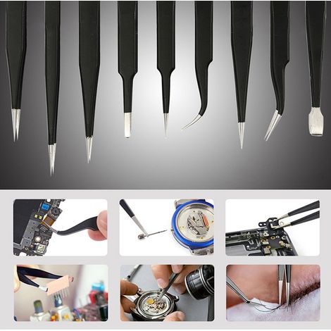 Kit d'outils de réparation comprenant 9 pinces antistatiques (1/5)