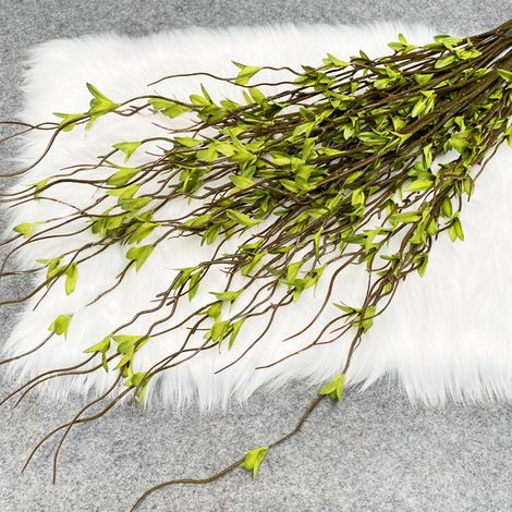 Dekorative künstliche Zimmerblume aus mehrzweigigem Seidenstoff mit Drachenbartmuster, Frühlings- und Herbstlaub – grün, 112 cm, 24 Blätter, aus Seide/kunststoffbeschichtetem Garn (1/4)