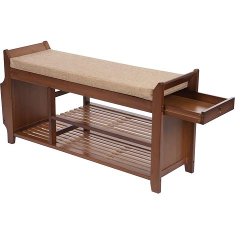 Panca per scarpe in bambù marrone, scarpiera con seduta imbottita, per patio, soggiorno, camera da letto, veranda, 98,5 x 29,5 x 49,5 cm