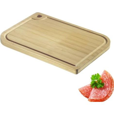 Westmark Tabla de cortar – tabla de cortar de madera con ranura para cortar fácilmente los alimentos – bambú, 33 x 23 cm