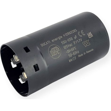 Condensateur de démarrage 550-650µF à cosses faston 6.3, fond plat - Ø45,5x84mm - DUCATI (1/3)