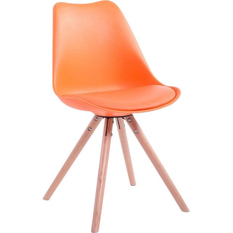 Chaise de salle à manger design scandinave en plastique et PVC orange et pieds en bois clair forme rond 100008807 (1/2)