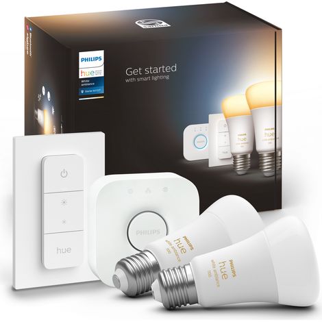 Philips Hue - Kit démarrage ampoule LED connectée White - 10,5W - Lot 2 E27 - Télécommande Hue (1/10)