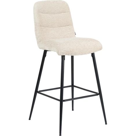 Tabouret de bar rembourré en tissu doux écru pied métal - JULIE (1/5)