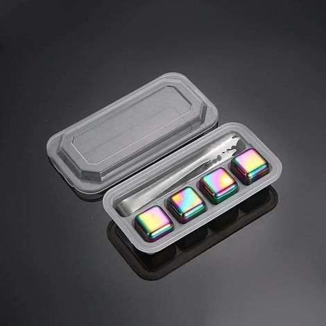 (4 pinces arc-en-ciel) Pierres à whisky réutilisables, glaçons en acier inoxydable, refroidisseur à vin à congélation rapide, granules métalliques de qualité alimentaire, accessoires de bar (1/5)