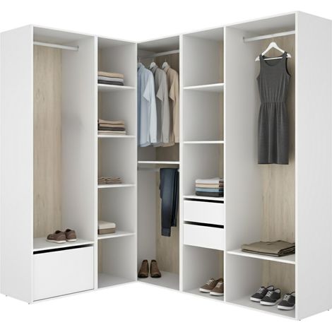 Großes Atwood-Garderobe, Multifunktionales Schlafzimmer-Schranksystem, 12 Regale, Kleiderstange, 186x205h cm Weiß