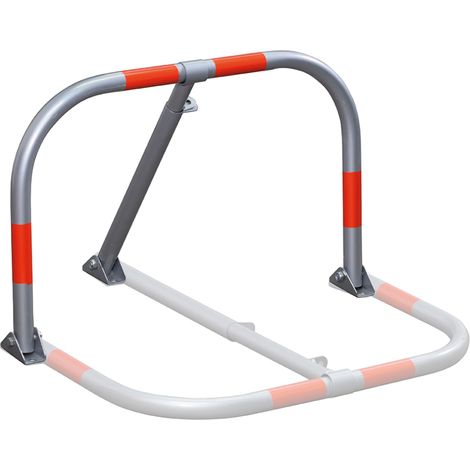 Thirard – Barrière de parking rabattable en acier 32 mm – Système de verrouillage par cadenas – Bandes réfléchissantes – Fixation au sol incluse
