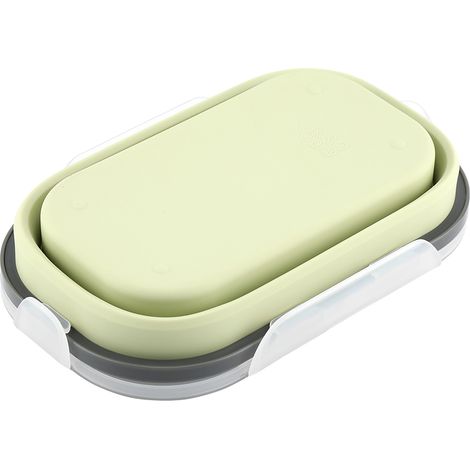 Boîte-repas rectangulaire pliable en silicone alimentaire, récipient de rangement portable vert (1/5)