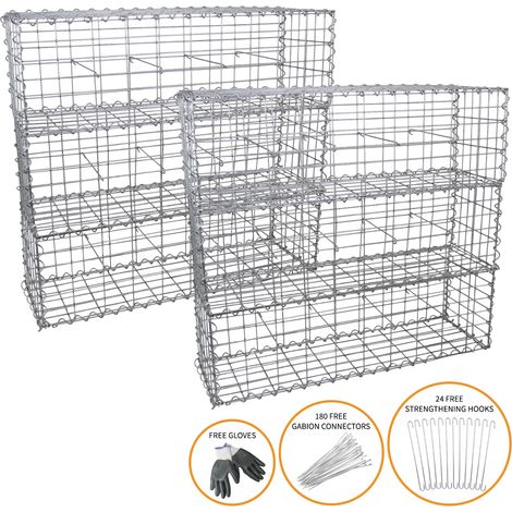 6 Cestas de Gaviones Metálicos 100x30x30cm para Paisajismo Decoración Jardín Exterior Gaviones Resistentes a la Intemperie y Corrosión con Par de Guantes Protectores 180 Conectores + 24 Ganchos GRATIS (1/5)