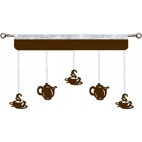 Tenda da cucina traforata, ghirlanda, tazze da caffè eleganti, brocche, 150 cm, marrone