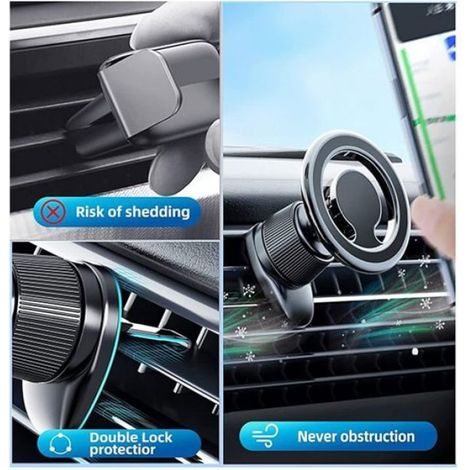Support Téléphone Voiture Magnétique - Fixation Tableau De Bord Ou Grille Aération - Compatible MagSafe iPhone 14 13 12 - Rotation 360° - 1 Pièce (1/5)