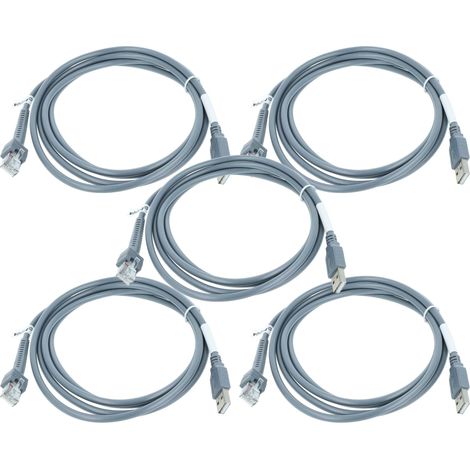 vhbw 5x Data Cable USB 2.0 plug to RJ45 plug compatible with Datalogic QuickScan QBT2131, QBT2430 Barcode Scanner - Cable, 2 m Grey (1/4)