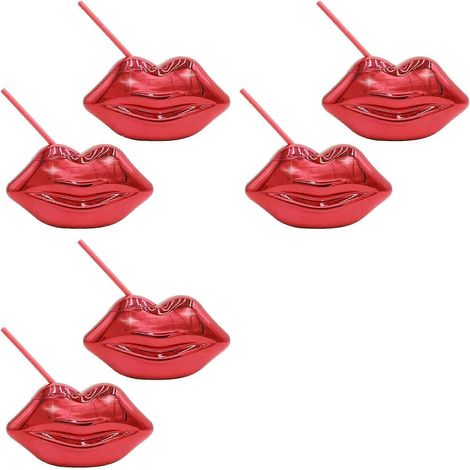 Lot de 6 gobelets à boule disco « Lèvres rouges », parfaits pour un enterrement de vie de jeune fille ou une fête entre célibataires. Gobelets amovibles et réutilisables. (1/5)
