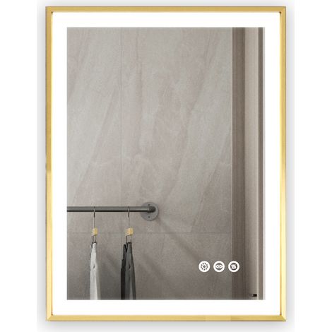 LUVODI Espejo Baño con Luz Led Rectangular Antivaho Regulable Inteligente Moderno con Marco Dorado, 600x800mm (1/4)
