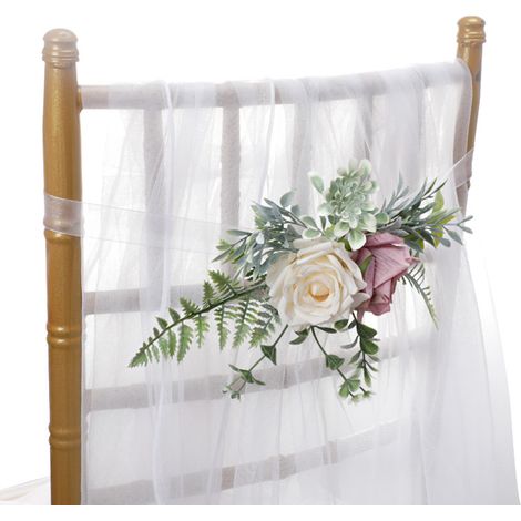 Decorations Chaise Mariage Plastique Rose Naturelle Dos Fauteuil Allée 60cm Ruban Violet-KZQ (1/2)