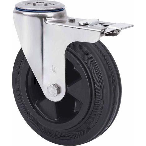 rueda giratora agujero m12 freno inox.20zvifd125-psn poliamix-goma negra liso (1/2)