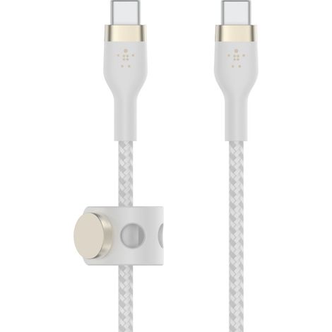 CAB011BT3MWH Belkin Boost Charge Pro Flex Câble silicone tressé USB-C vers USB-C (blanc) - 3 m - Câble de rechargement et de synchronisation silicone tressé 3 m USB-C vers USB-C - Blanc (1/4)
