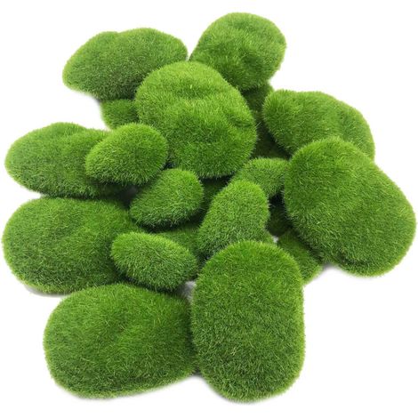 25 pièces, deux tailles de pierres de mousse artificielle décoratives, boules de mousse verte, adaptées aux compositions florales, jardins féeriques, etc.