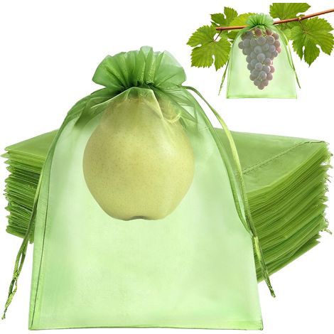 Sachet Protection Raisin 17 x 23 cm, 50 Pièces Sac de Protection Fruits, Sachets en Organza Respirant avec Cordon, Sac Protection Fruits pour Potéger Les Grappes de Raisin des Frelons et des Oiseaux