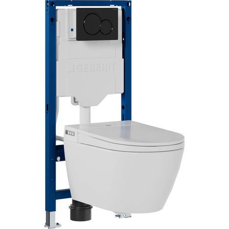 BERNSTEIN - Pack WC japonais 540 PRO + Bâti-support Geberit, Toilettes suspendu lavant + Télécommande - 40x59x42cm - Plaque Noir Brillant (1/5)