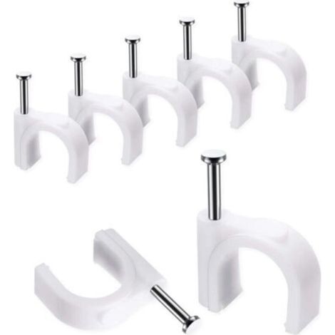 Lot de 100 clips de câble ronds blancs solides et durables - 10 mm, Attache Câble, Range Câble, Fixation Câble électrique, Clips Câble