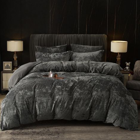Bettwäsche-Set Samt 155x220 cm mit 2 Kissenbezügen 80x80 cm Grau