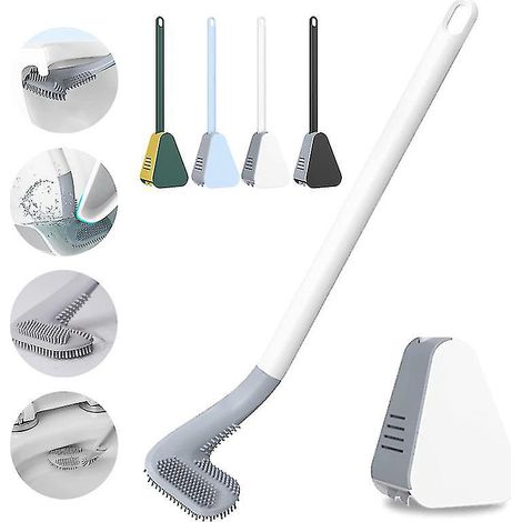 Brosse de toilette en silicone avec support, brosse de nettoyage antidérapante pour cuvette de toilettes, blanche. (1/5)