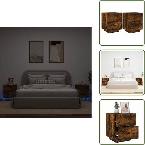Armoires de chevet et lumières LED 2 pcs chêne fumé - Tables De Chevet - Meuble De Chambre - Luminaire Led - Étagère - Commode (1/5)