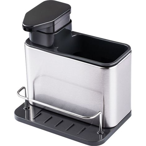 Organizzatore per lavello con dispenser di sapone, porta spugna, organizer da cucina in acciaio inox, dispenser di detersivo per piatti, contenitore da piano di lavoro - Crezuo
