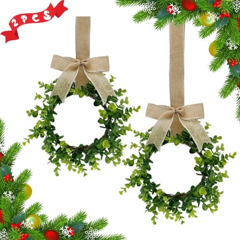 Guirlande En Feuillage Artificiel - 22 Cm - Bois De Buis Synthétique - Ruban À Carreaux Buffalo - Pour Cuisine Et Intérieur - Lot De 2 (1/5)