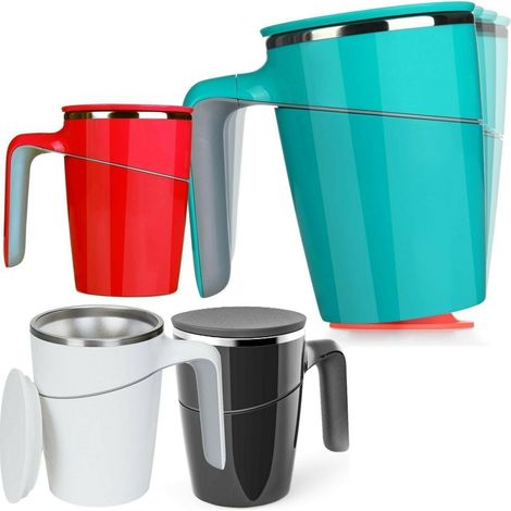 TAZZA MUG TERMICA CON VENTOSA ANTI SCIVOLO BICCHIERE LATTE CAFFÈ COLAZIONE