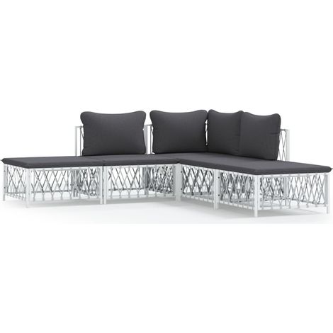 Maison Exclusive - Set Salotto da Giardino 5 pz con Cuscini in Acciaio Bianco (1/5)