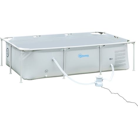 Piscine hors-sol autoportante rectangulaire rigide avec filtre et vanne, en acier et PVC, grise, 252 x 152 x 65 cm